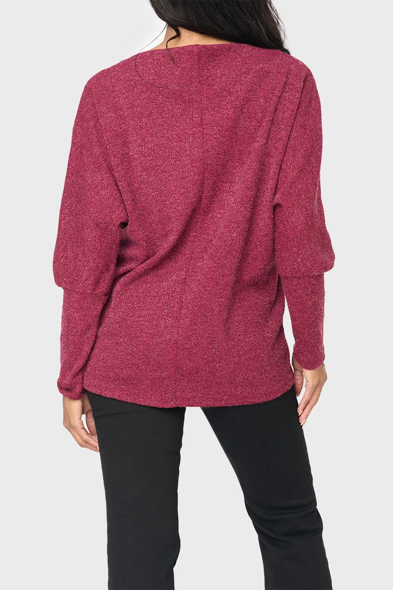 Slouchy Knit Chenille Open Neck Sweater