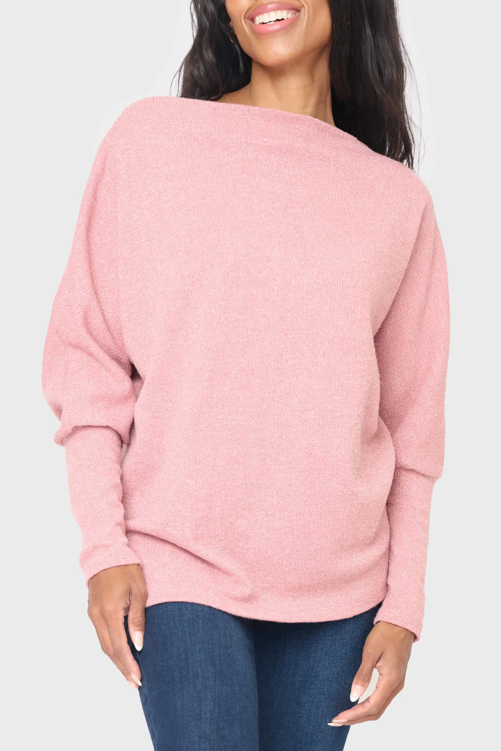 Slouchy Knit Chenille Open Neck Sweater