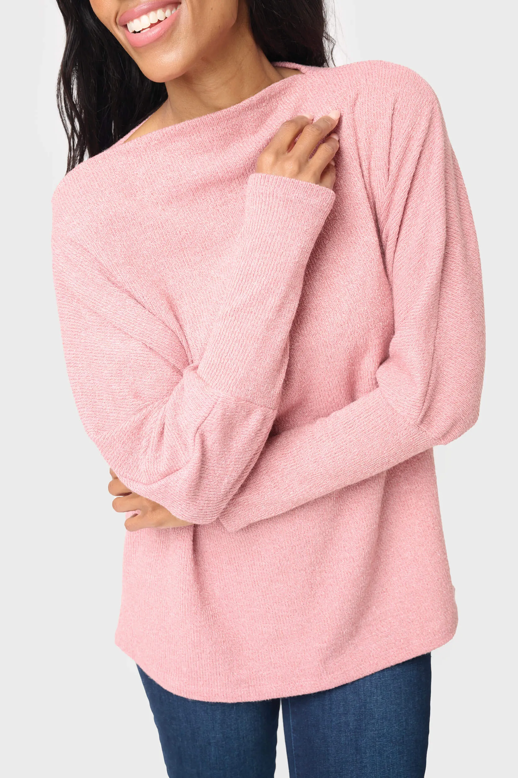 Slouchy Knit Chenille Open Neck Sweater