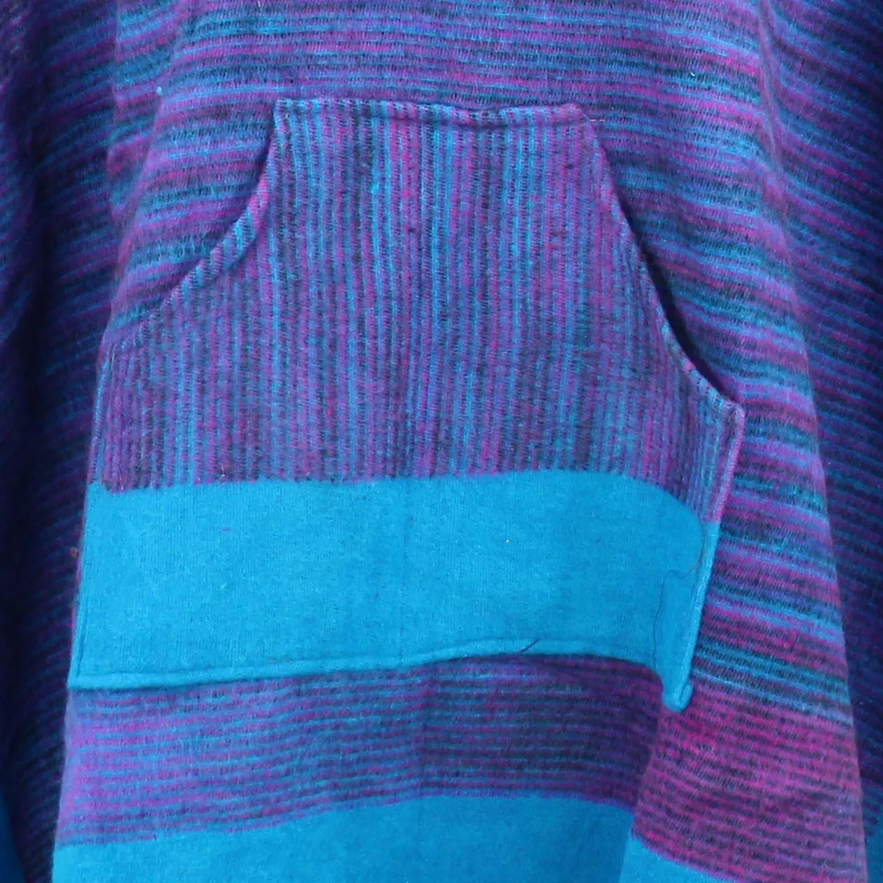 Soft Vegan Wool Hooded Tibet Poncho - Purple & Turquoise