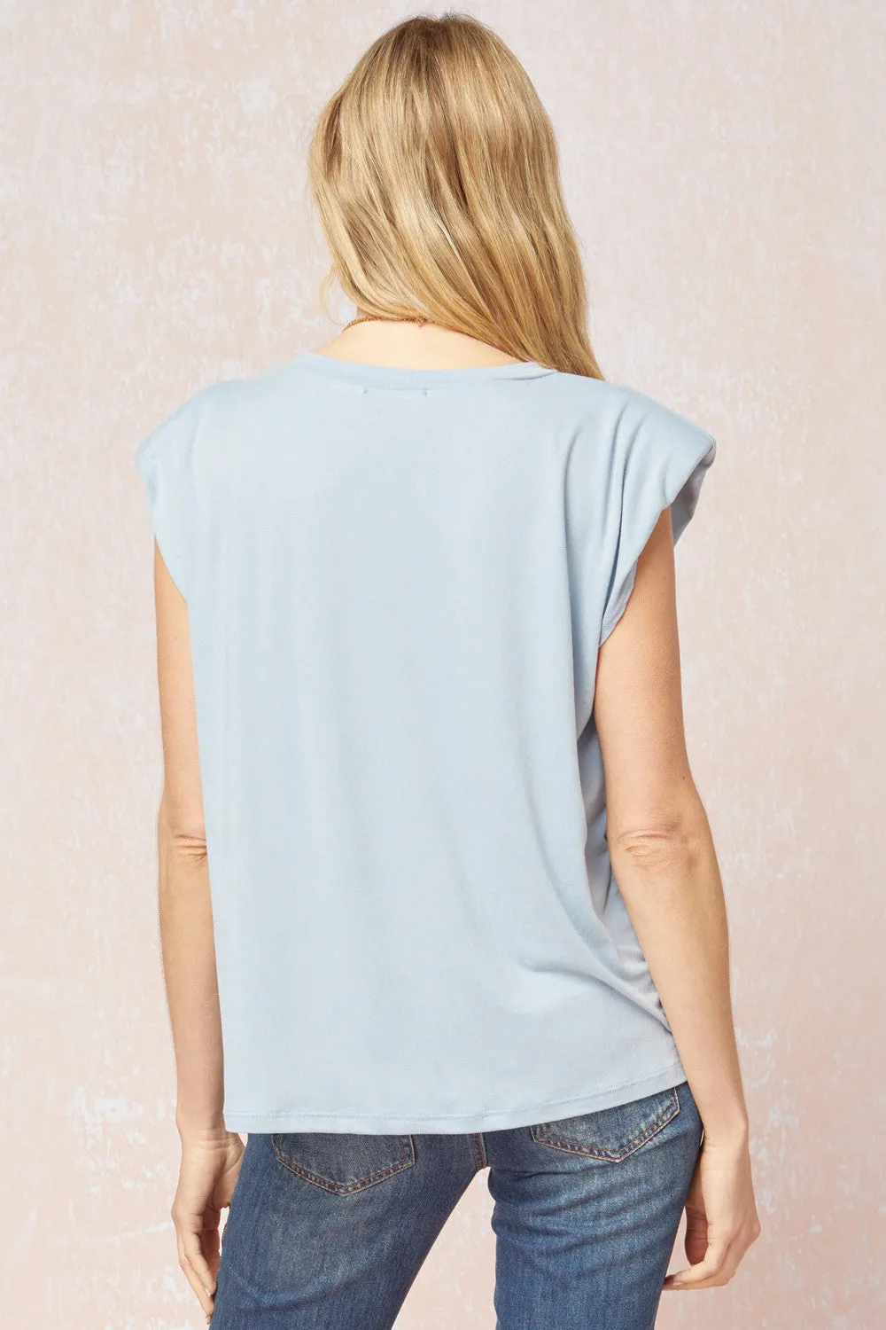 Solid Shoulder Pad Top, Blue