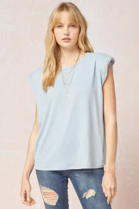 Solid Shoulder Pad Top, Blue