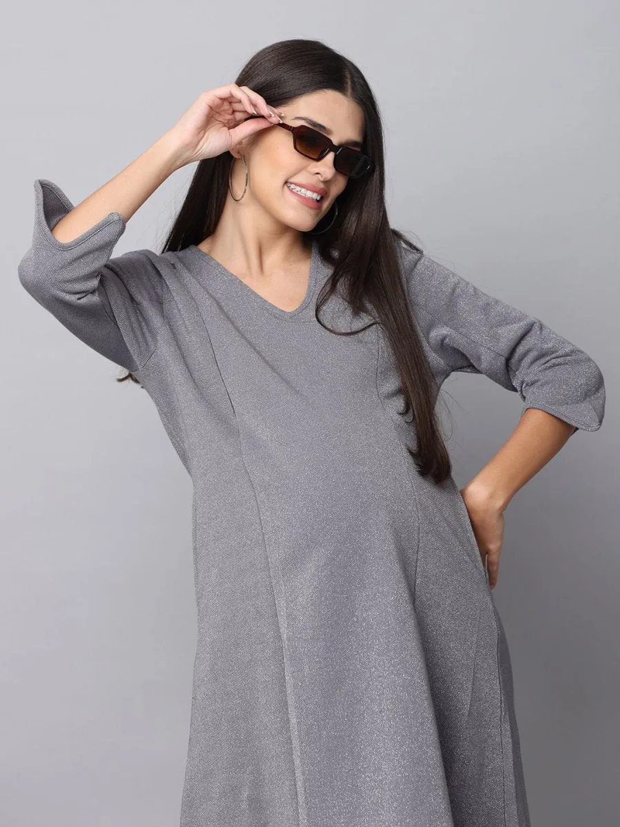 Sparkling Silver Maternity Sweater Dress With Nursing