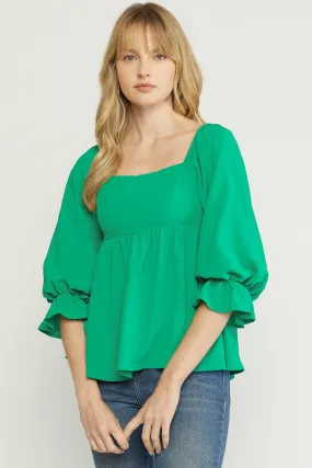 Square Neck Babydoll Top, Green