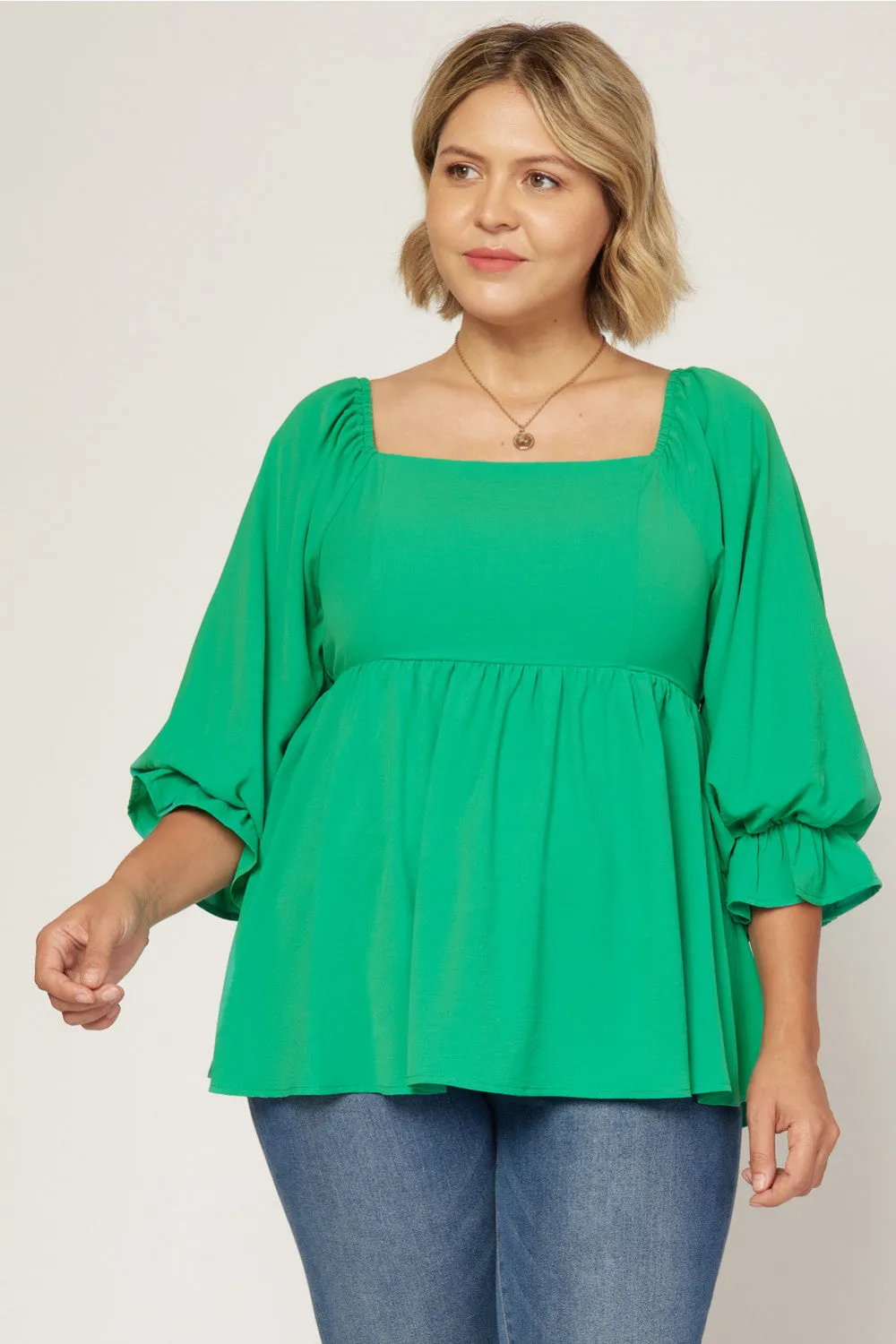 Square Neck Babydoll Top, Green