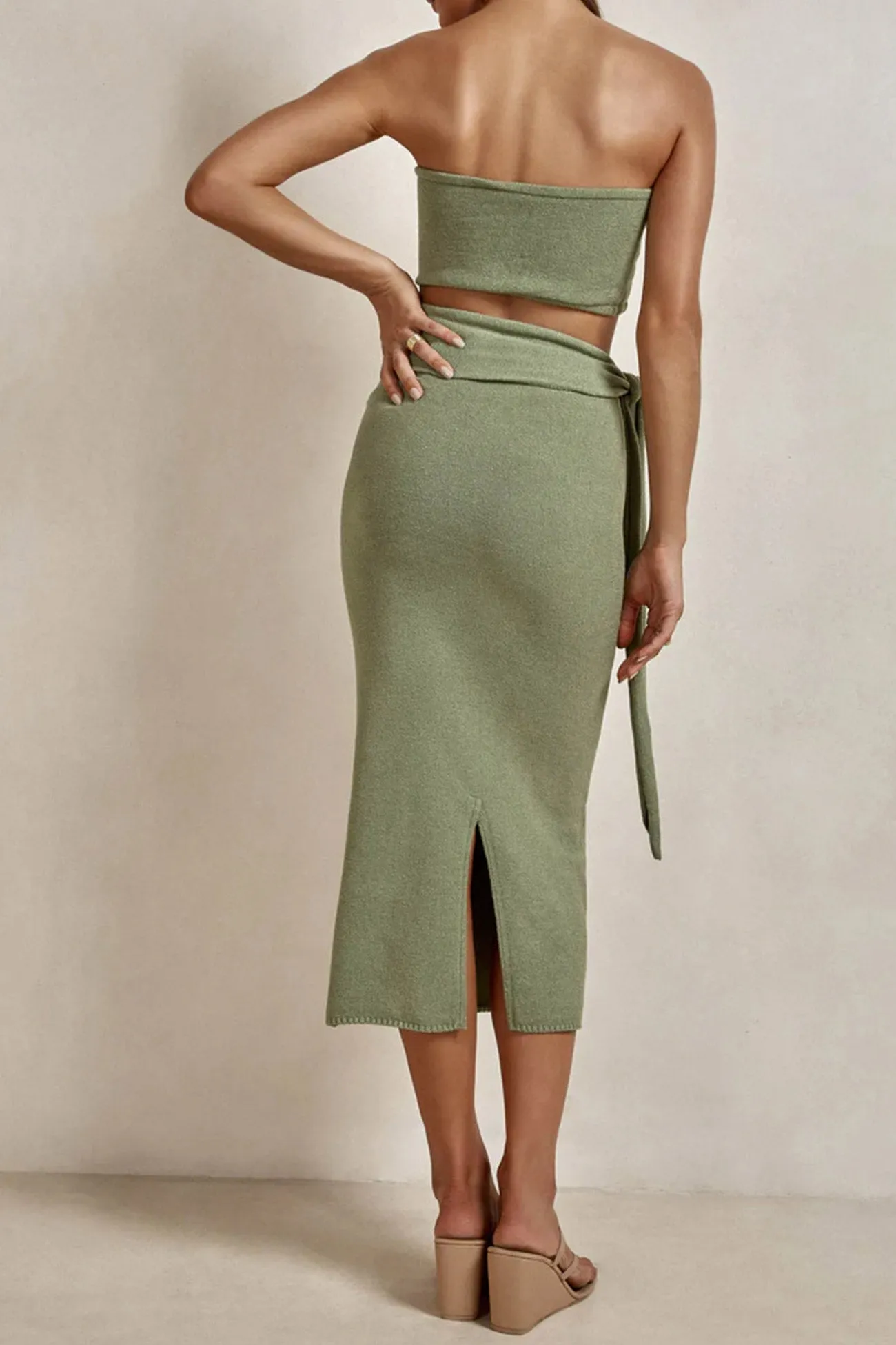 Strapless Cutout Strappy Slit Knit Dress