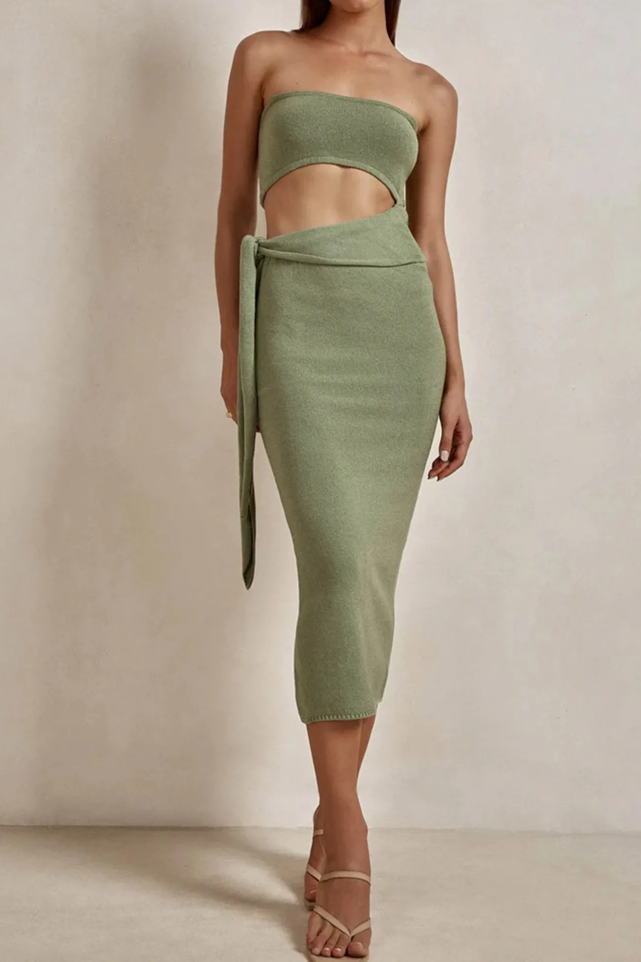 Strapless Cutout Strappy Slit Knit Dress