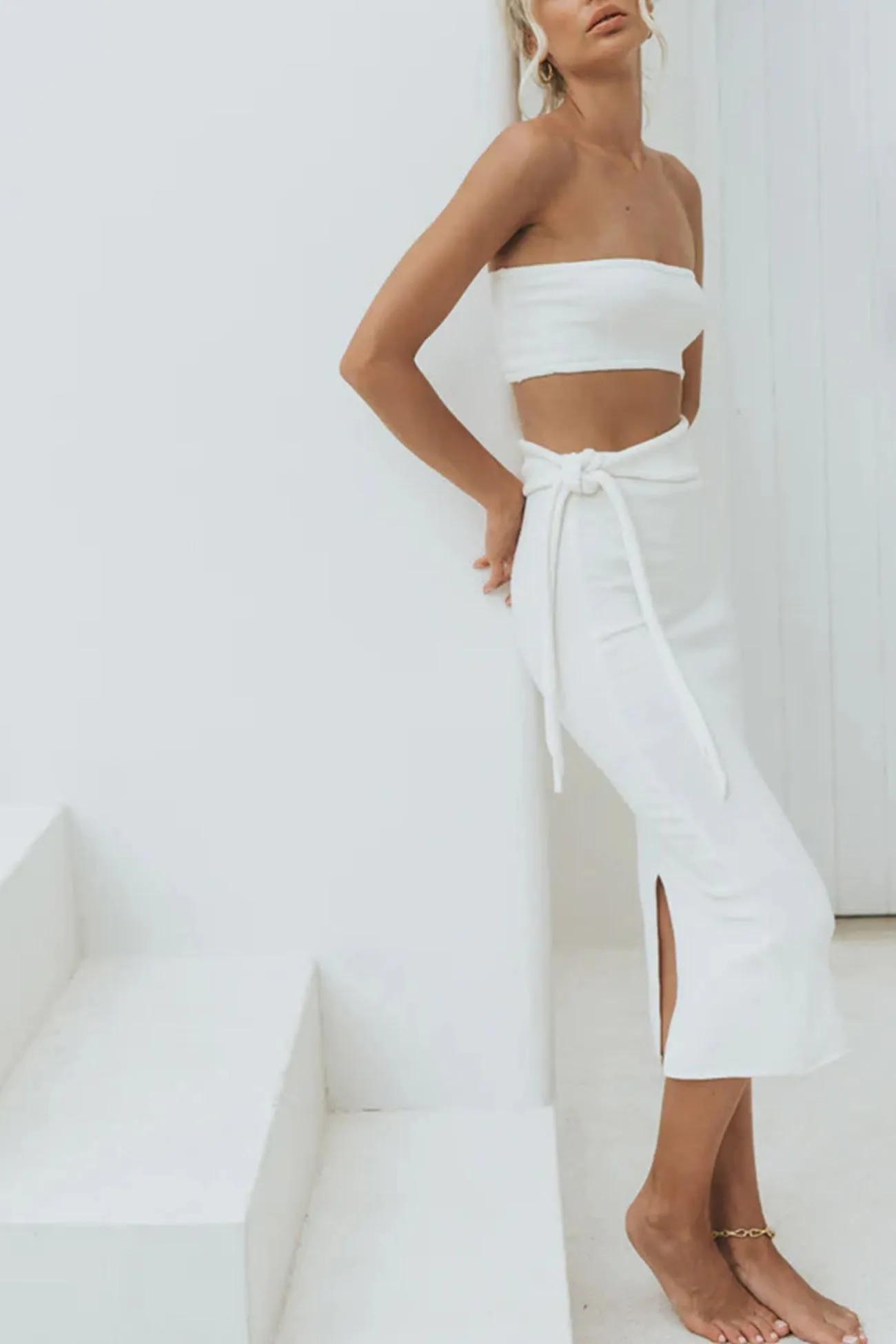 Strapless Cutout Strappy Slit Knit Dress