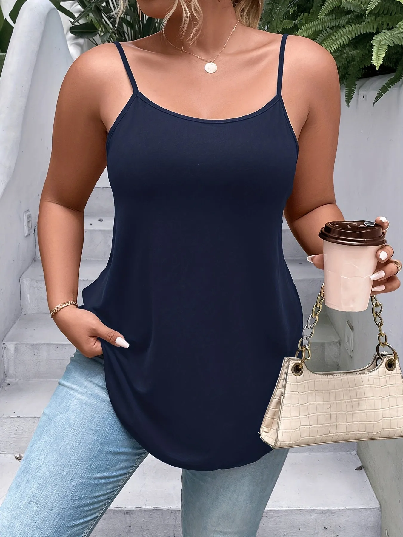 Stylish Plus Size Backless Cami Top with Medium Stretch