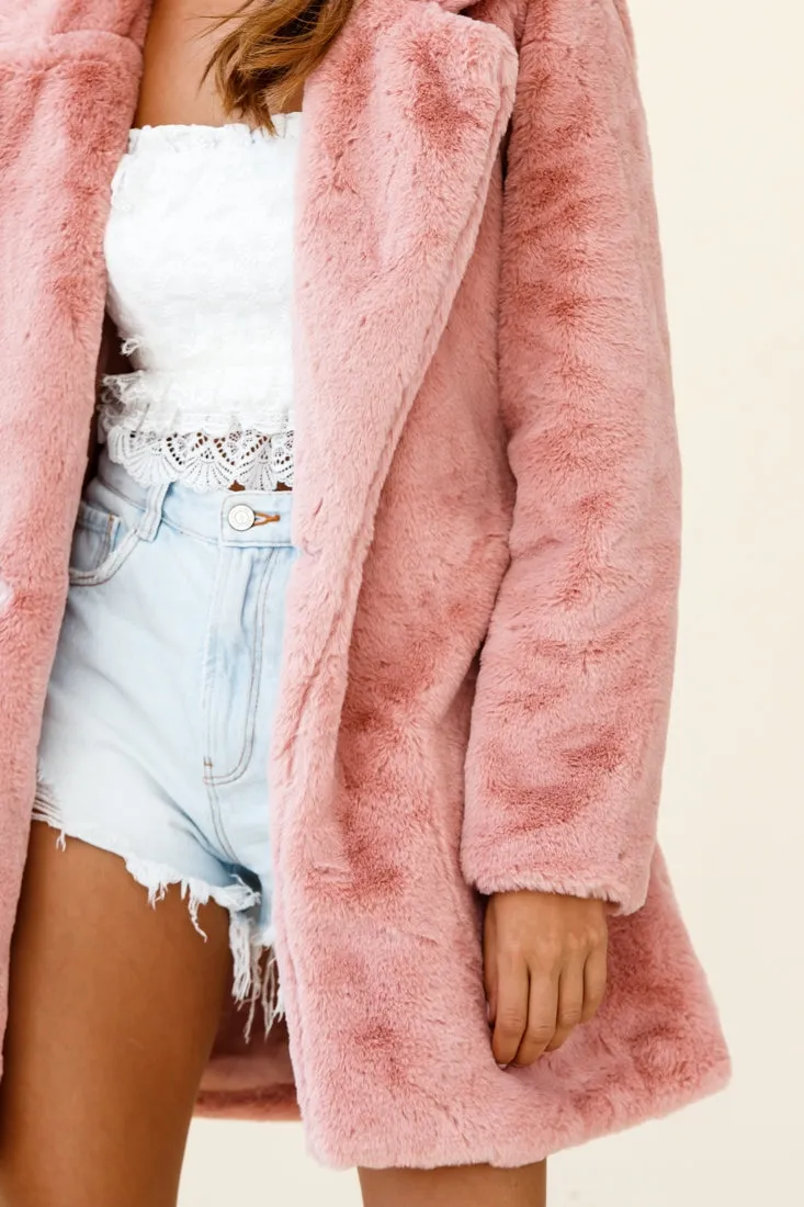 Tahoe Faux Fur Notch Lapel Coat Blush