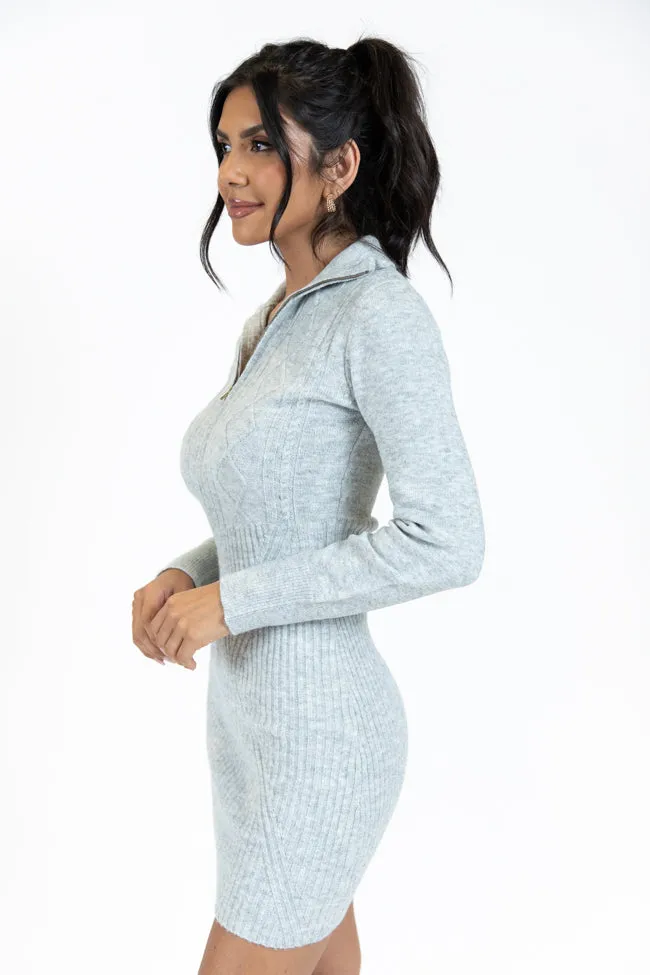 Taking Compliments Grey Quarter Zip Style Sweater Dress