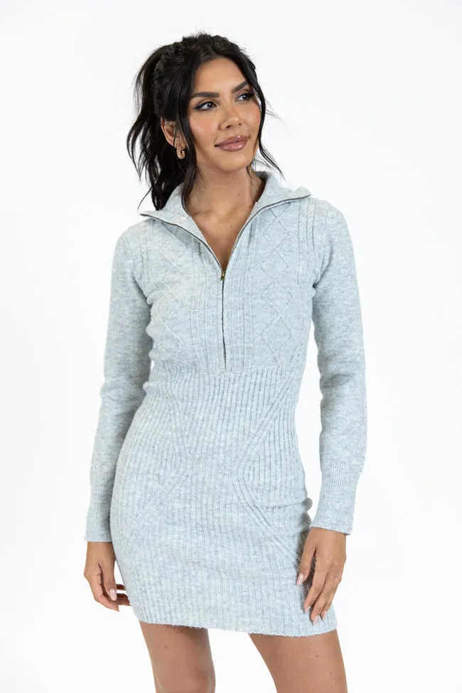 Taking Compliments Grey Quarter Zip Style Sweater Dress