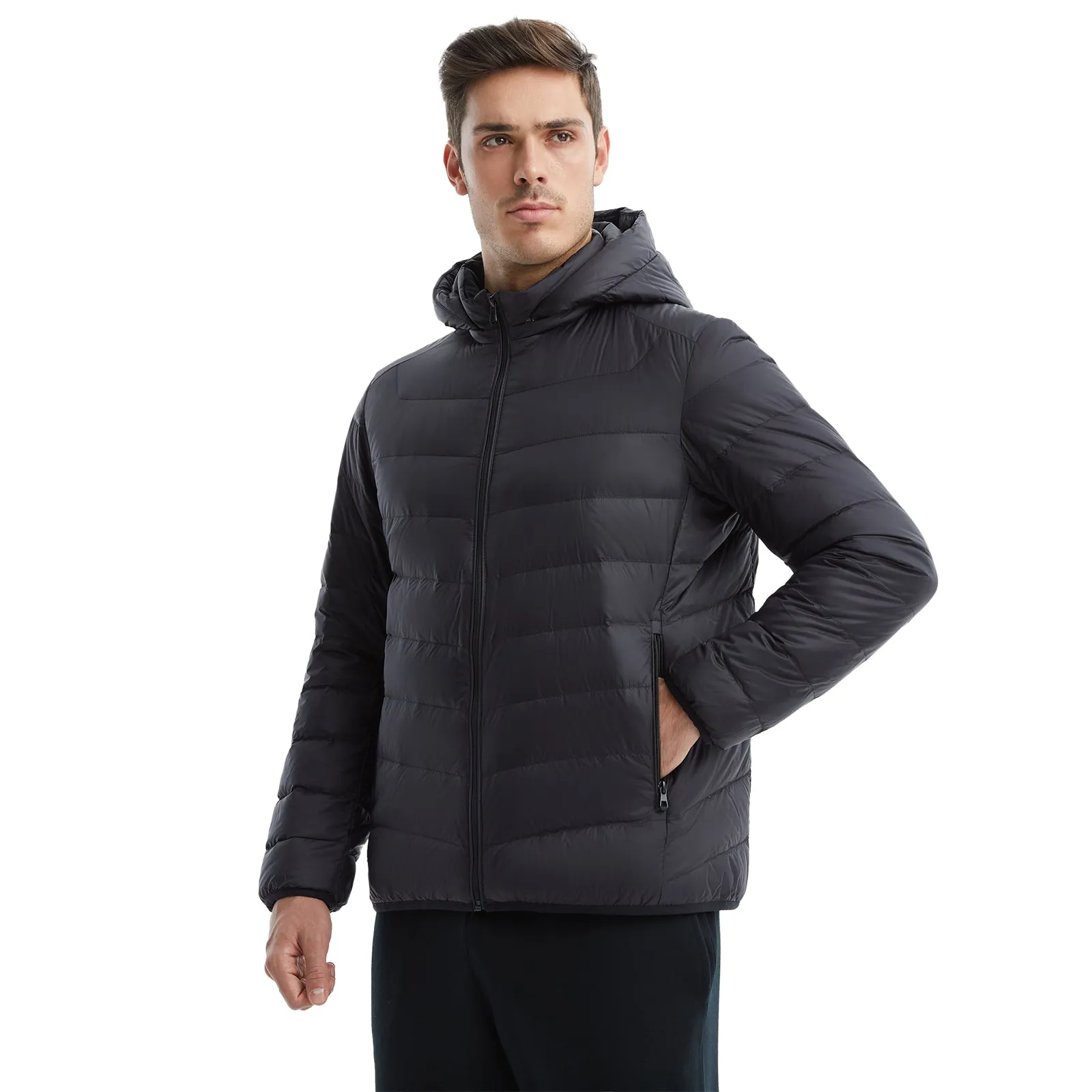 TANBOER Men's Lightweight Hooded Puffer Down Jacket