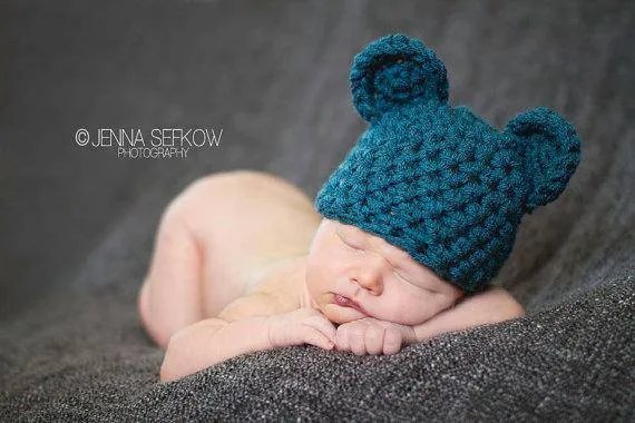 Teal Blue Teddy Bear Hat