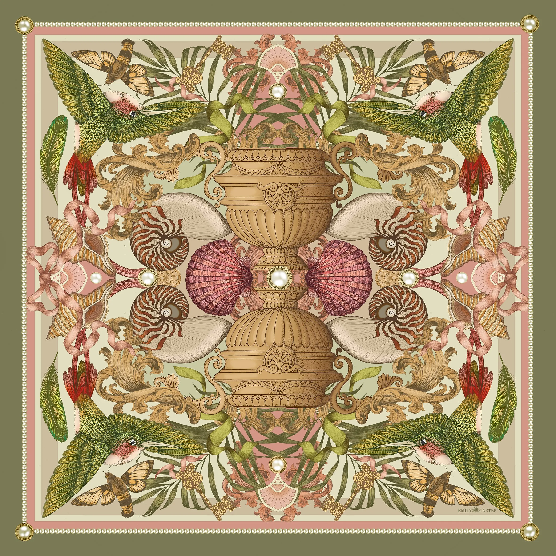 The Nautilus & Hummingbird Silk Scarf | 90x90cm