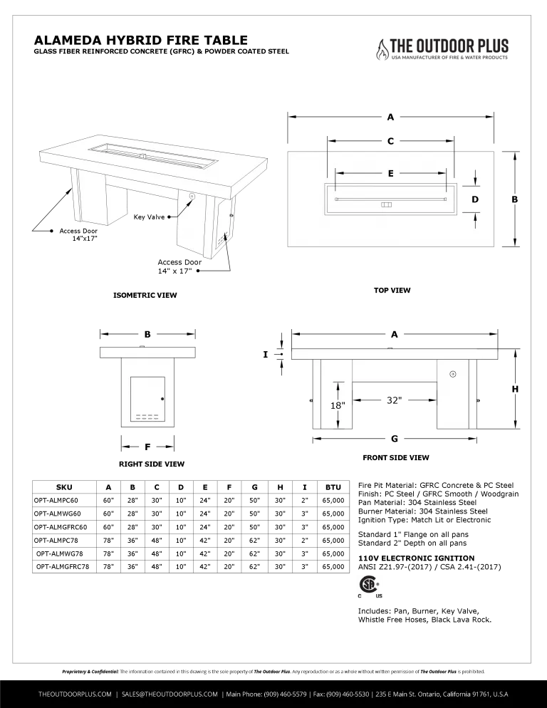 The Outdoor Plus Alameda Powder Coat Steel Fire Table   Free Cover