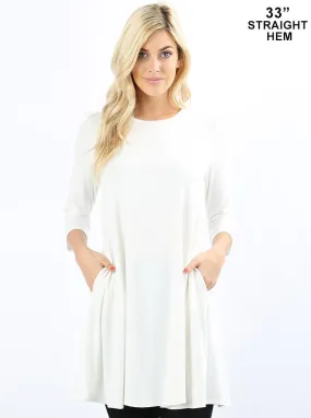 Three quarter sleeve swing tunic with side pockets