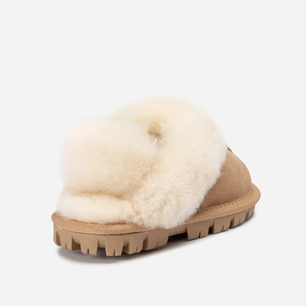 Ugg Kids Coquette Slipper (Cow Suede)(Elastic Logo & Wool Strap)(Detachable Feature)