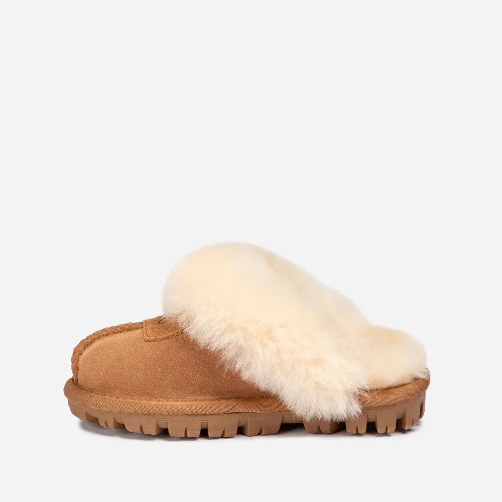 Ugg Kids Coquette Slipper (Cow Suede)(Elastic Logo & Wool Strap)(Detachable Feature)