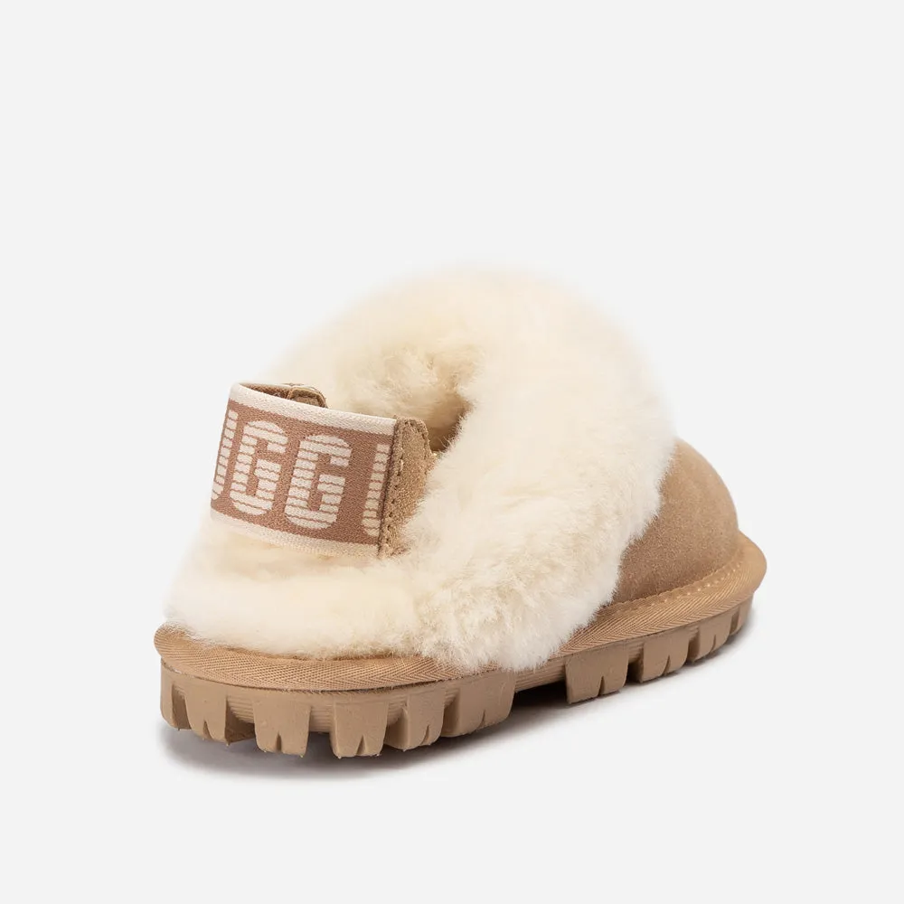 Ugg Kids Coquette Slipper (Cow Suede)(Elastic Logo & Wool Strap)(Detachable Feature)