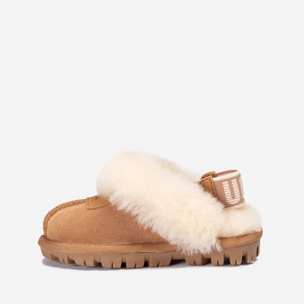 Ugg Kids Coquette Slipper (Cow Suede)(Elastic Logo & Wool Strap)(Detachable Feature)