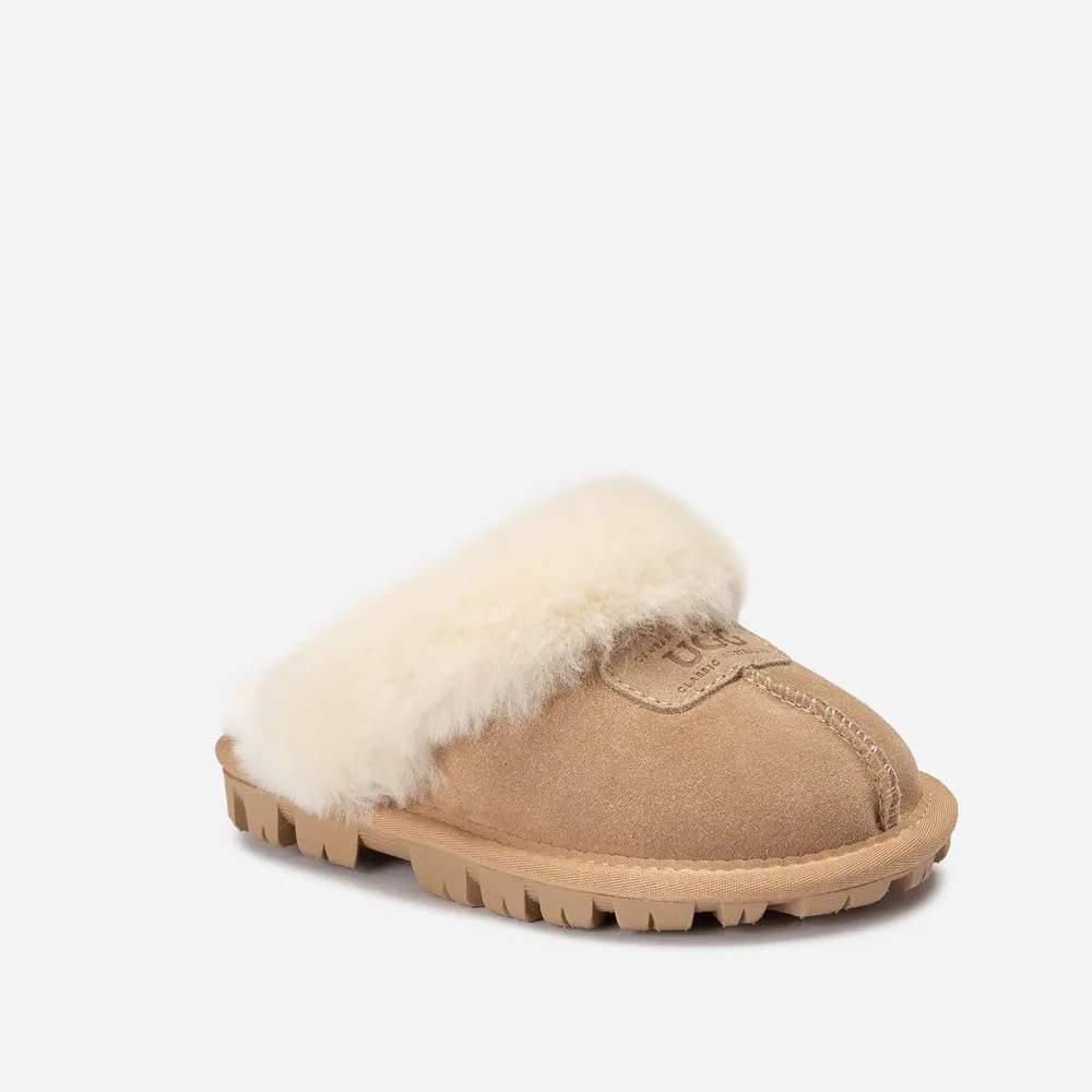 Ugg Kids Coquette Slipper (Cow Suede)(Elastic Logo & Wool Strap)(Detachable Feature)