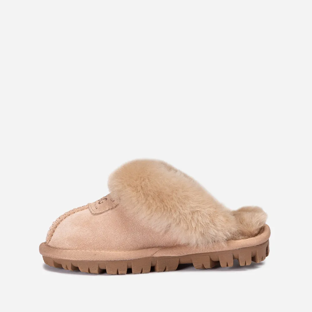 Ugg Kids Coquette Slipper (Cow Suede)(Elastic Logo & Wool Strap)(Detachable Feature)