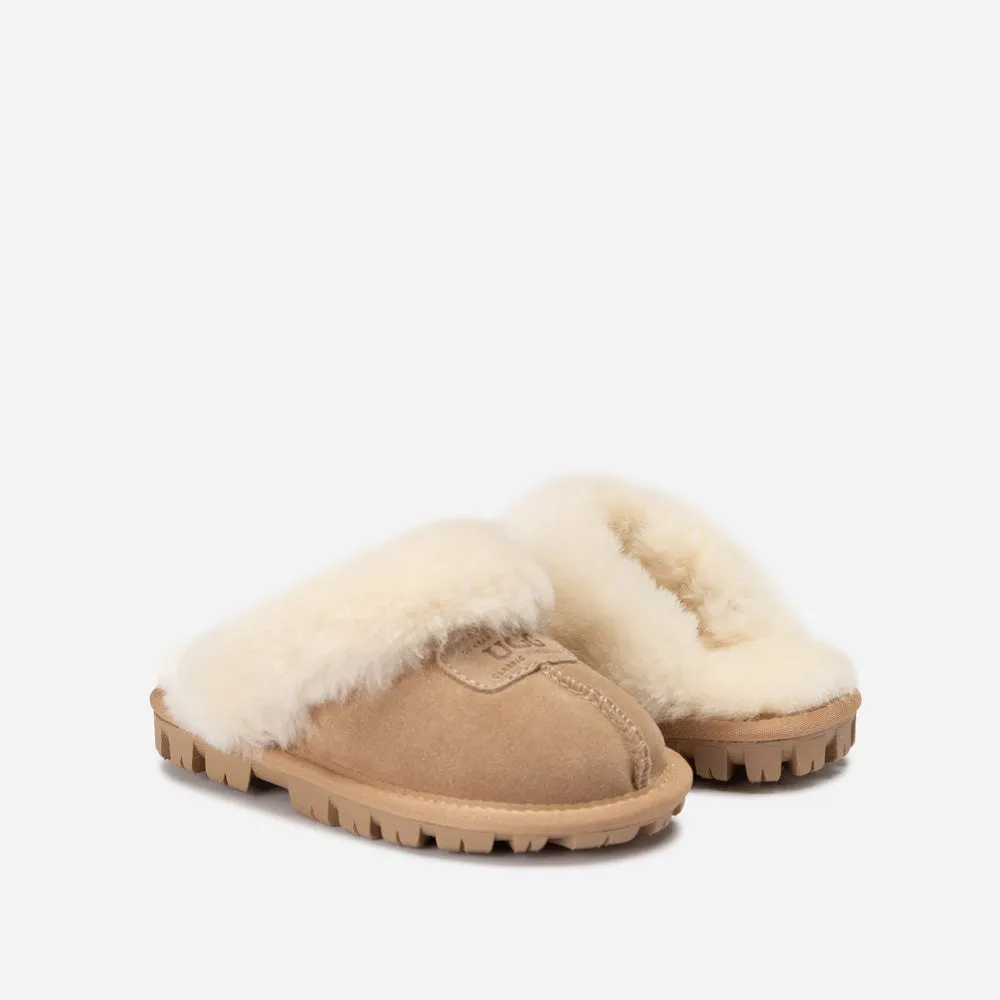 Ugg Kids Coquette Slipper (Cow Suede)(Elastic Logo & Wool Strap)(Detachable Feature)