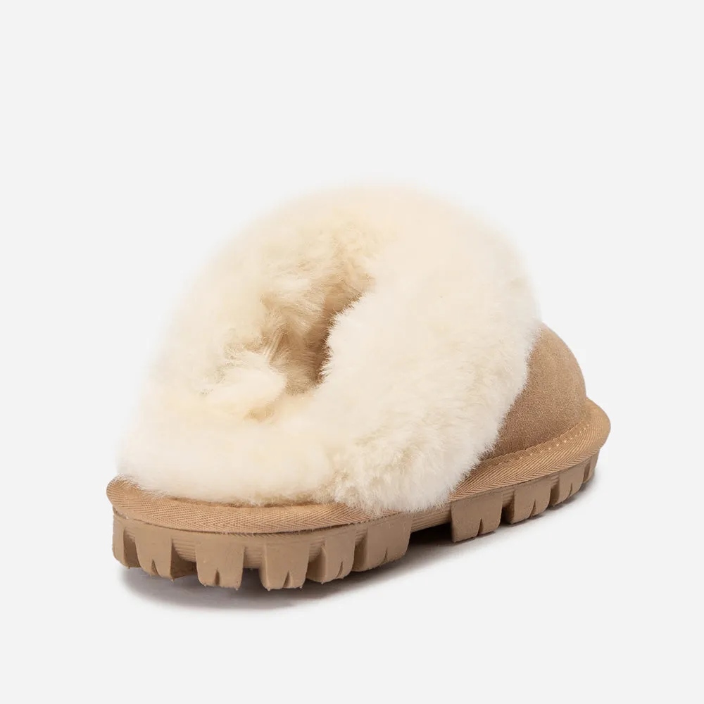 Ugg Kids Coquette Slipper (Cow Suede)(Elastic Logo & Wool Strap)(Detachable Feature)