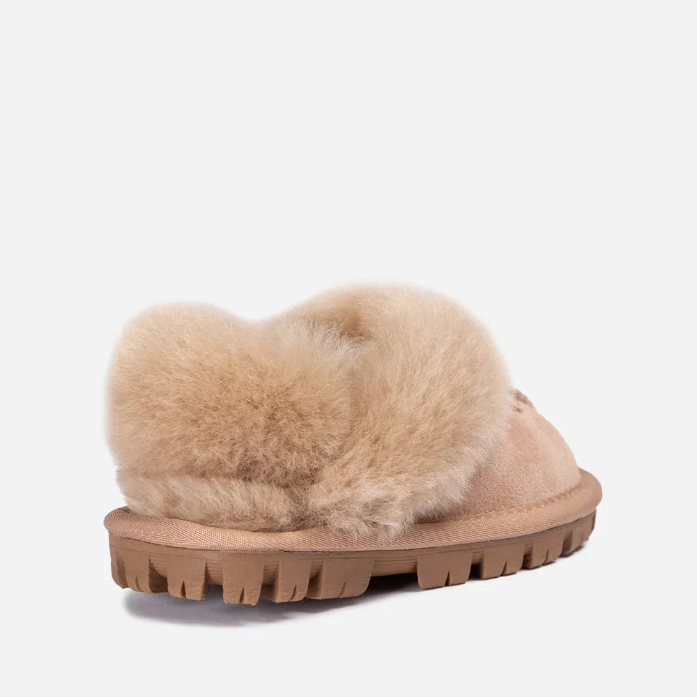 Ugg Kids Coquette Slipper (Cow Suede)(Elastic Logo & Wool Strap)(Detachable Feature)