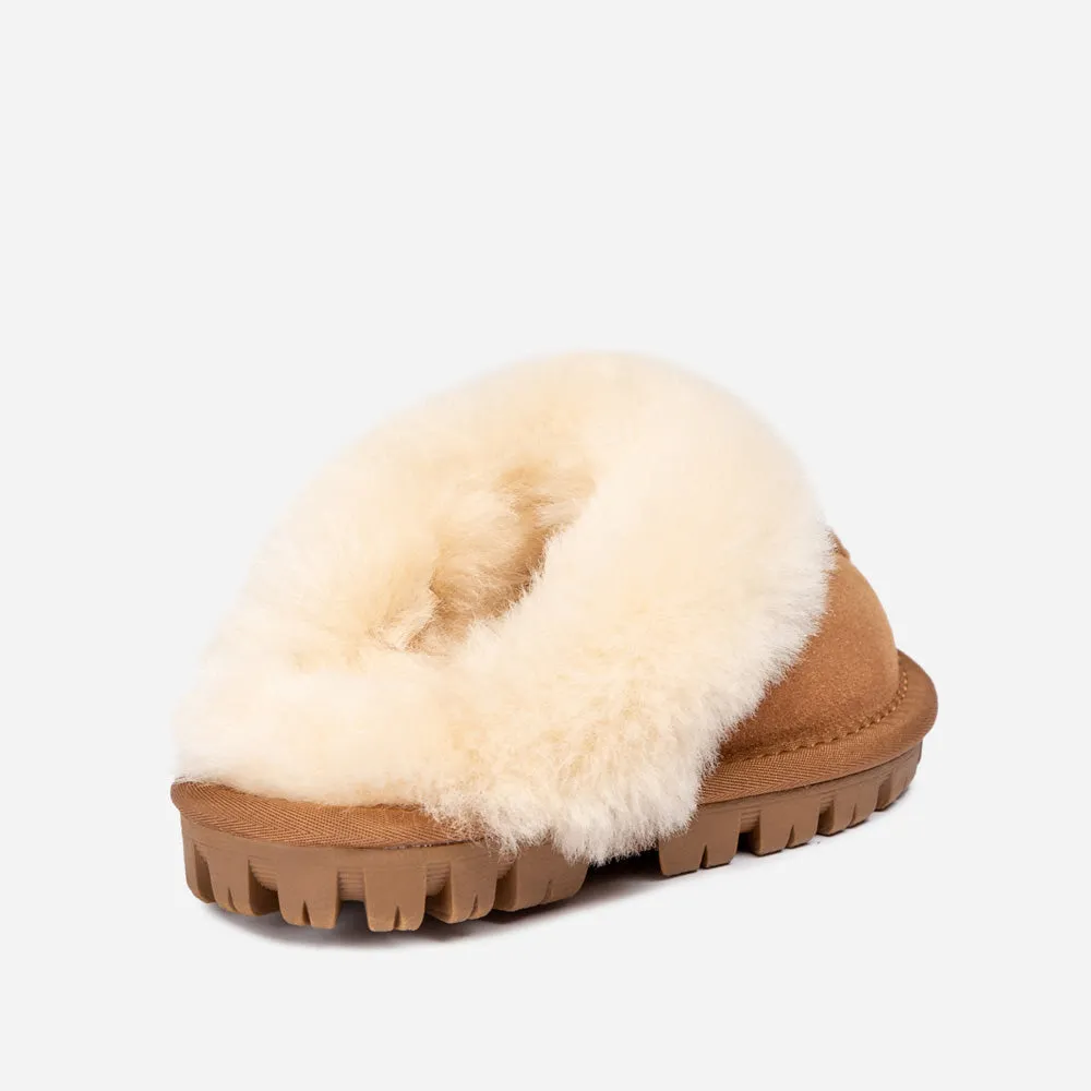 Ugg Kids Coquette Slipper (Cow Suede)(Elastic Logo & Wool Strap)(Detachable Feature)