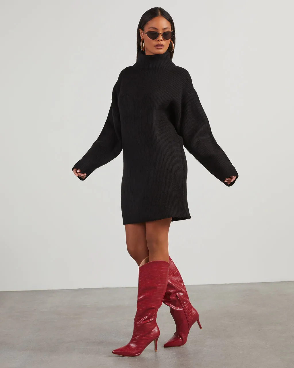 Uptown Girl Mock Neck Sweater Dress