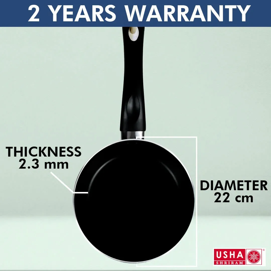 USHA SHRIRAM Non Stick Frying Pan (22cm) | Stove & Induction Cookware | Minimal Oil Cooking | Easy Grip Handle | 3 Layer Non Stick Coating | Non-Toxic & Lightweight | Red Colour