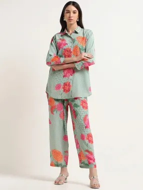 Vark Turquoise Floral Tunic & Pants Set