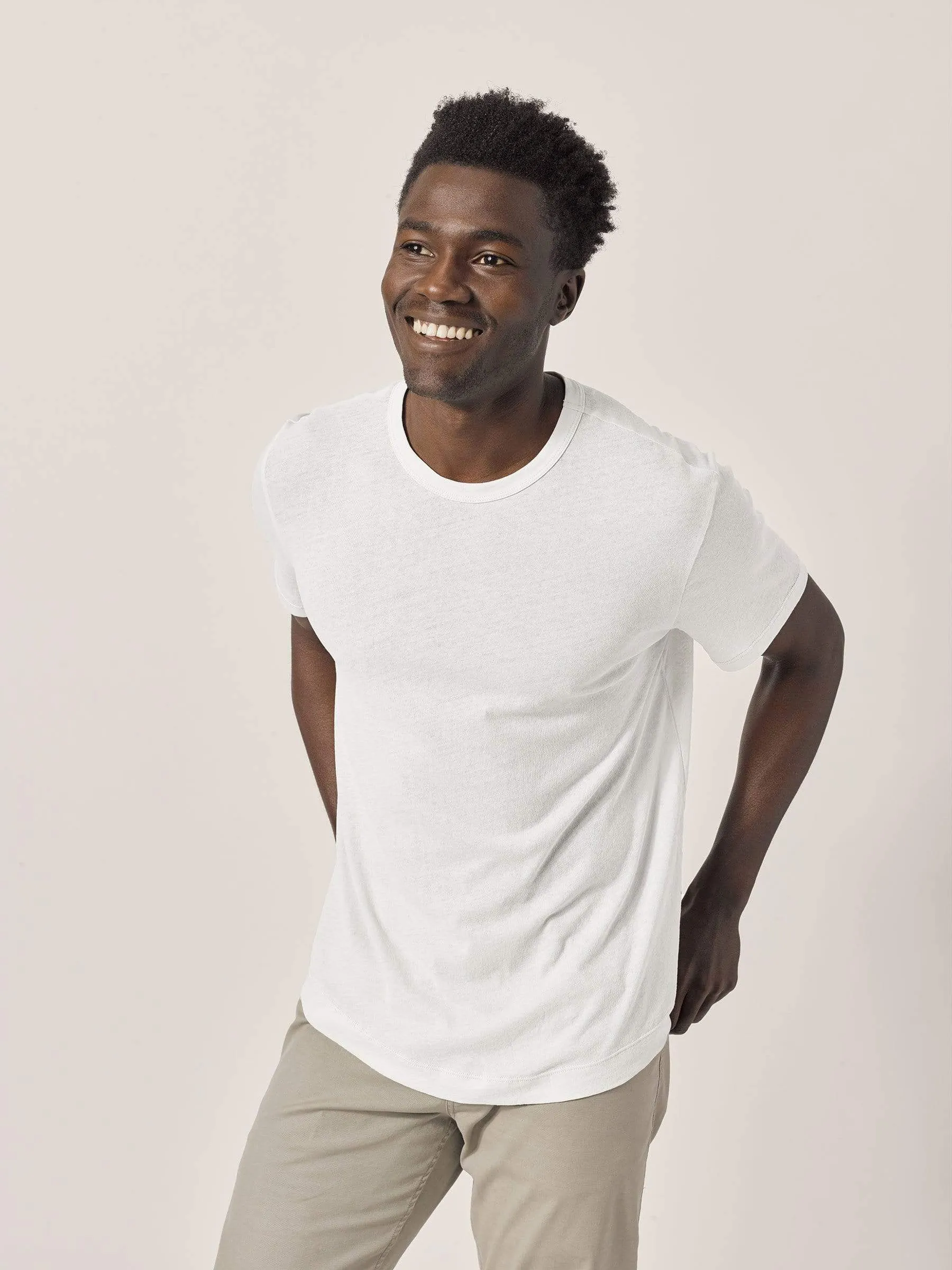 White Costa Curved Hem Tee