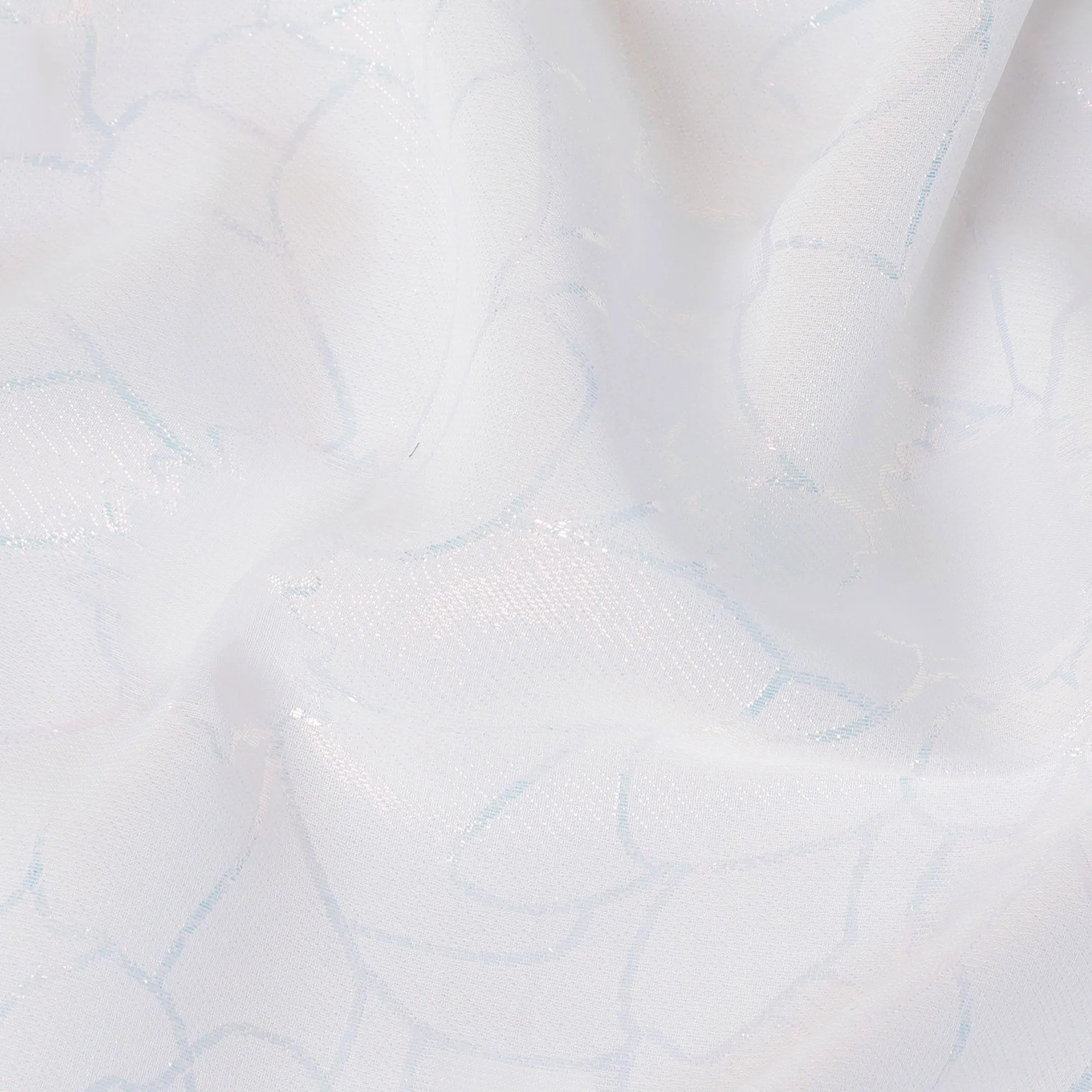 White synthetic chiffon fabric with same tone metallic lurex in floral design-D10132