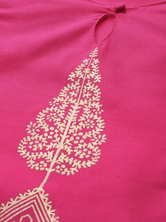 Women Pink & Golden Printed Tunic