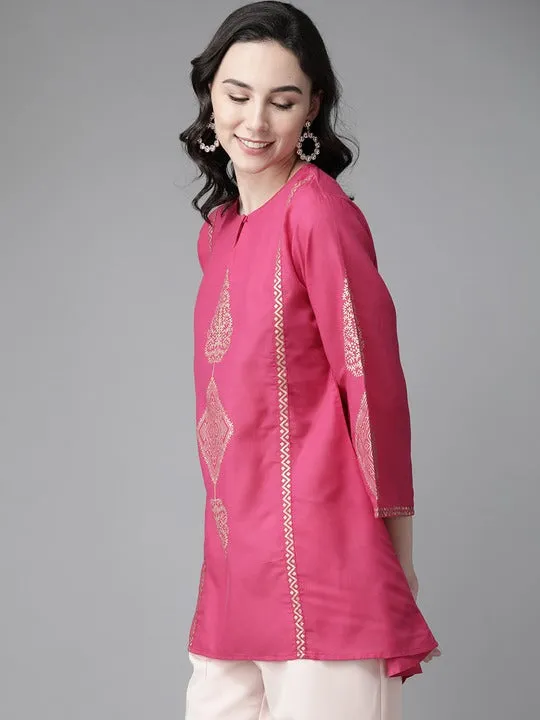 Women Pink & Golden Printed Tunic