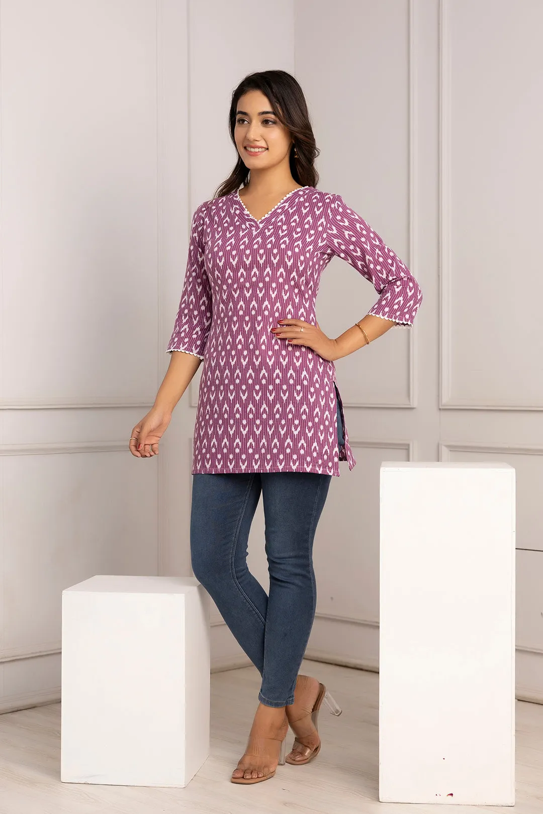 Women Purple Printed Straight Tunic