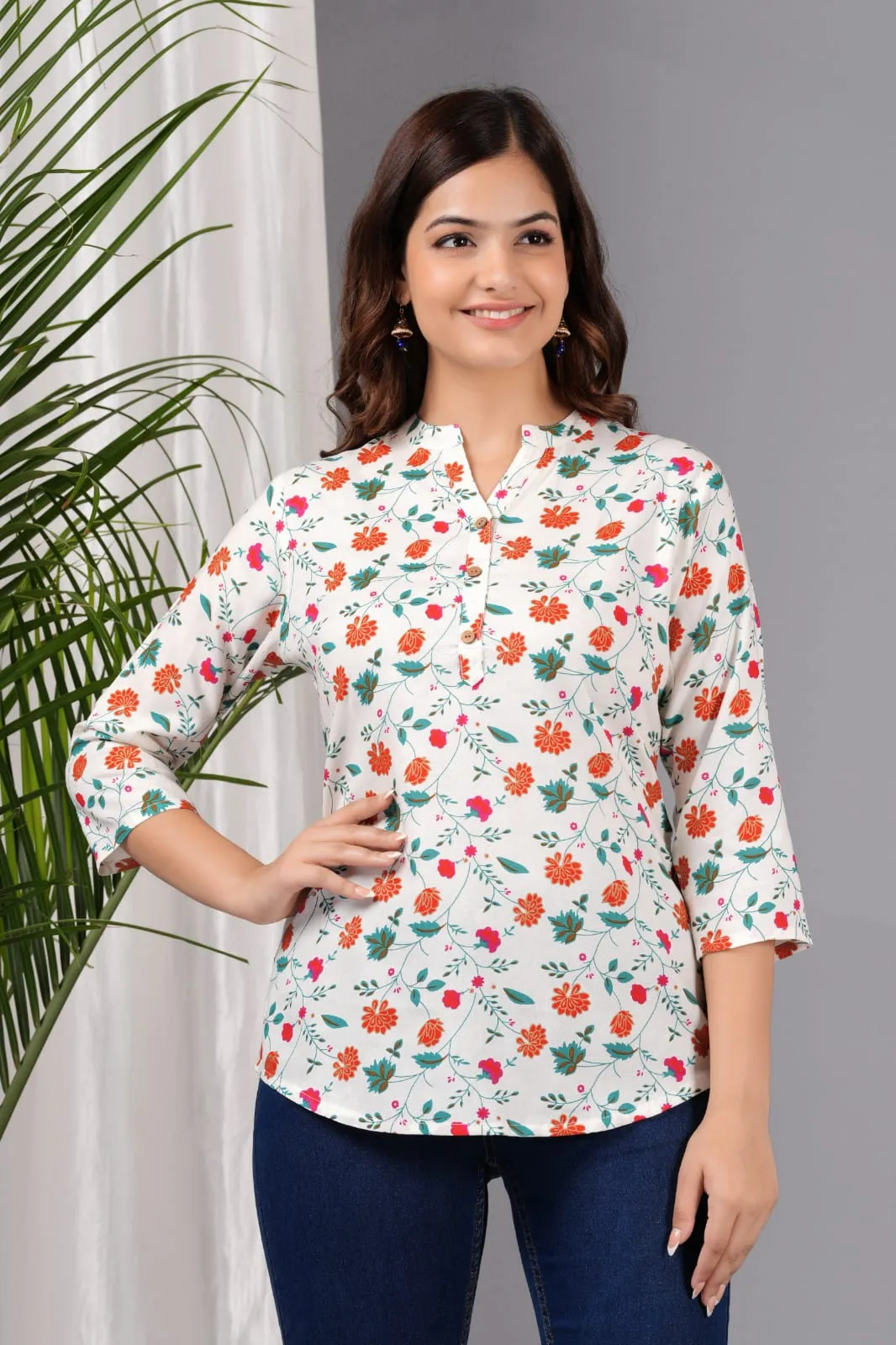 Women White Cotton Printed Tunic