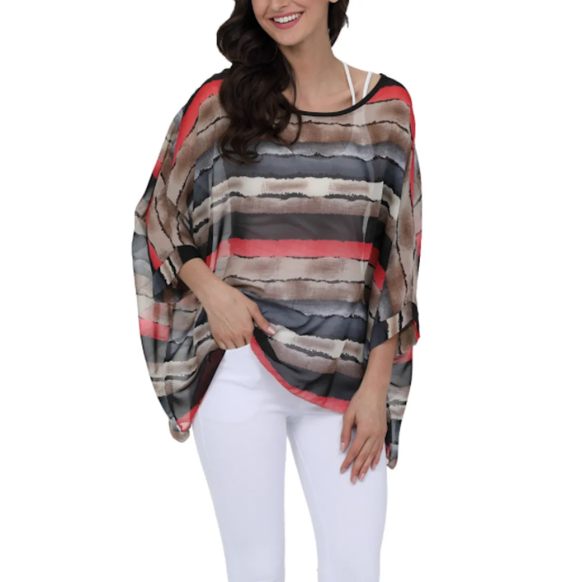 Womens Colorful Stripe Chiffon Tunic Top