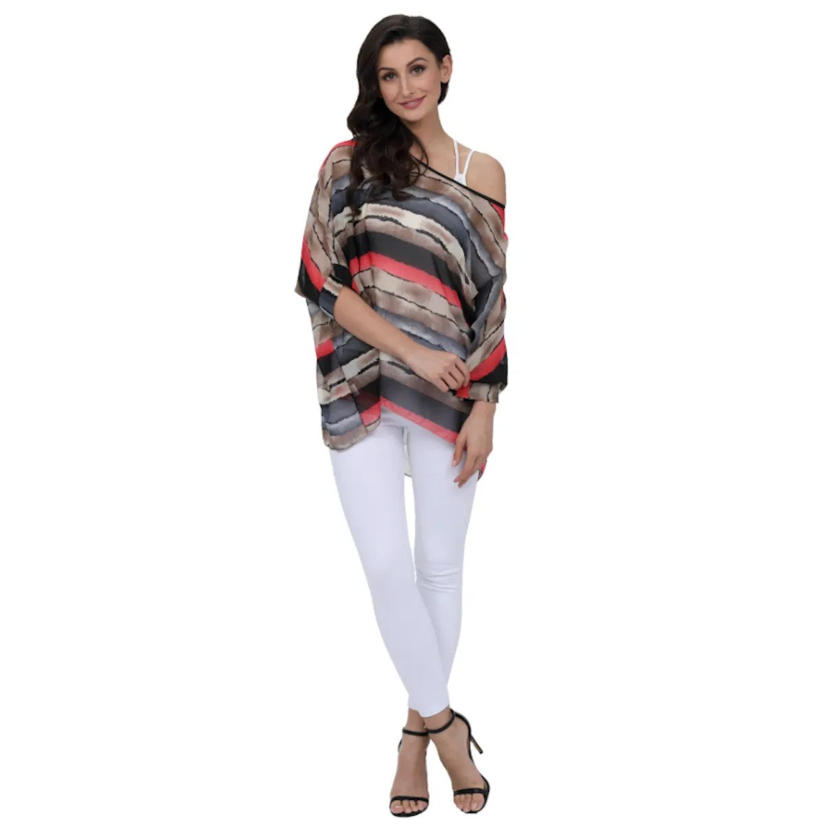 Womens Colorful Stripe Chiffon Tunic Top