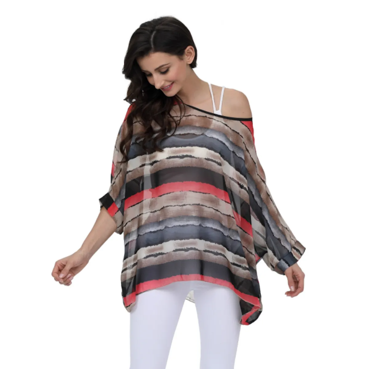 Womens Colorful Stripe Chiffon Tunic Top