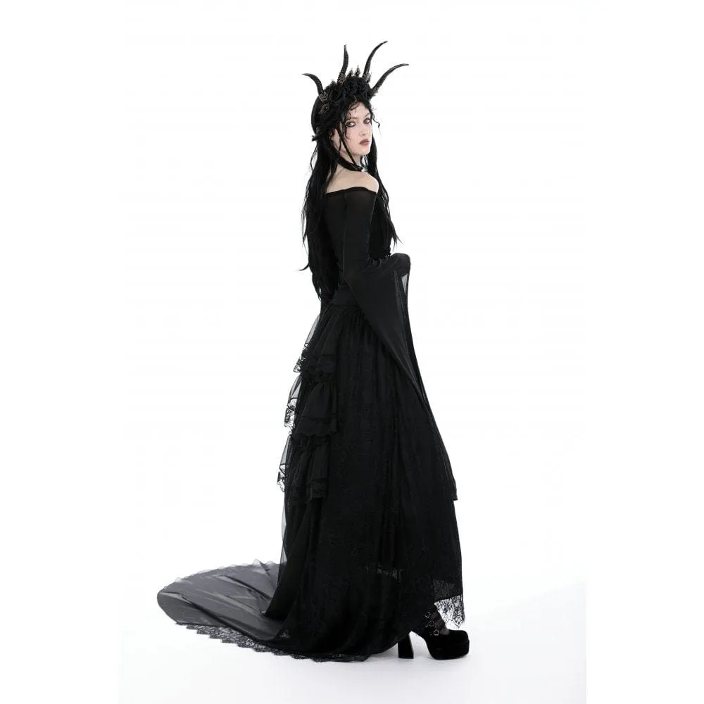 Women's Gothic Lace Layered Draggle-tailed Skirt