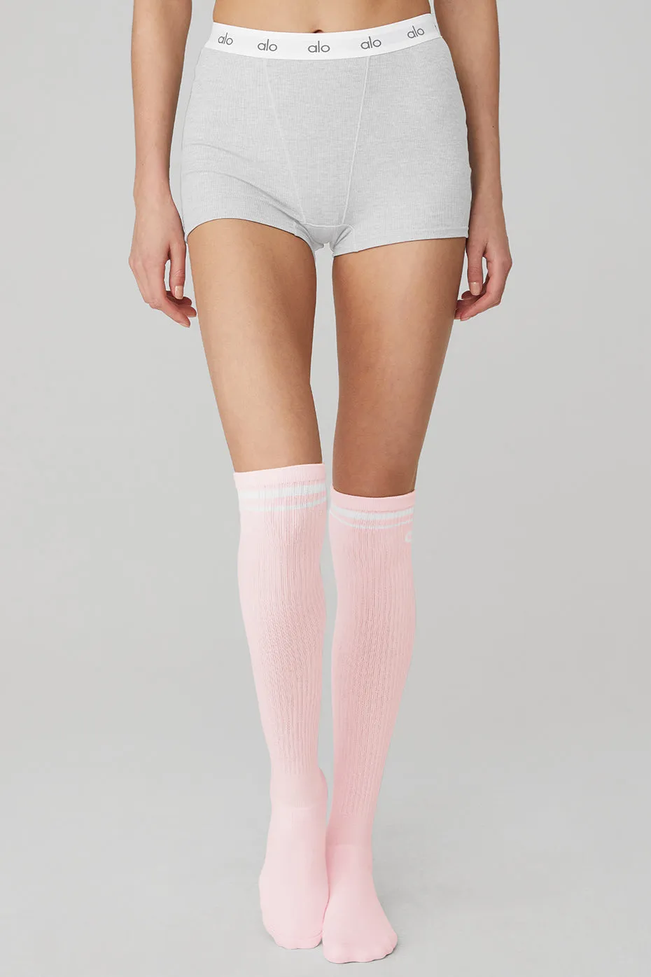 Women's Knee-High Throwback Sock - Powder Pink/White