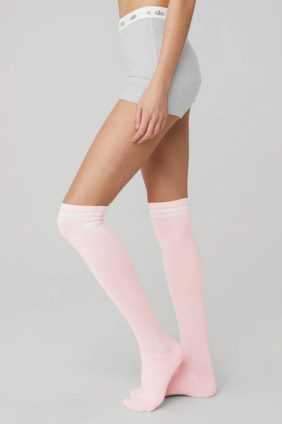 Women's Knee-High Throwback Sock - Powder Pink/White