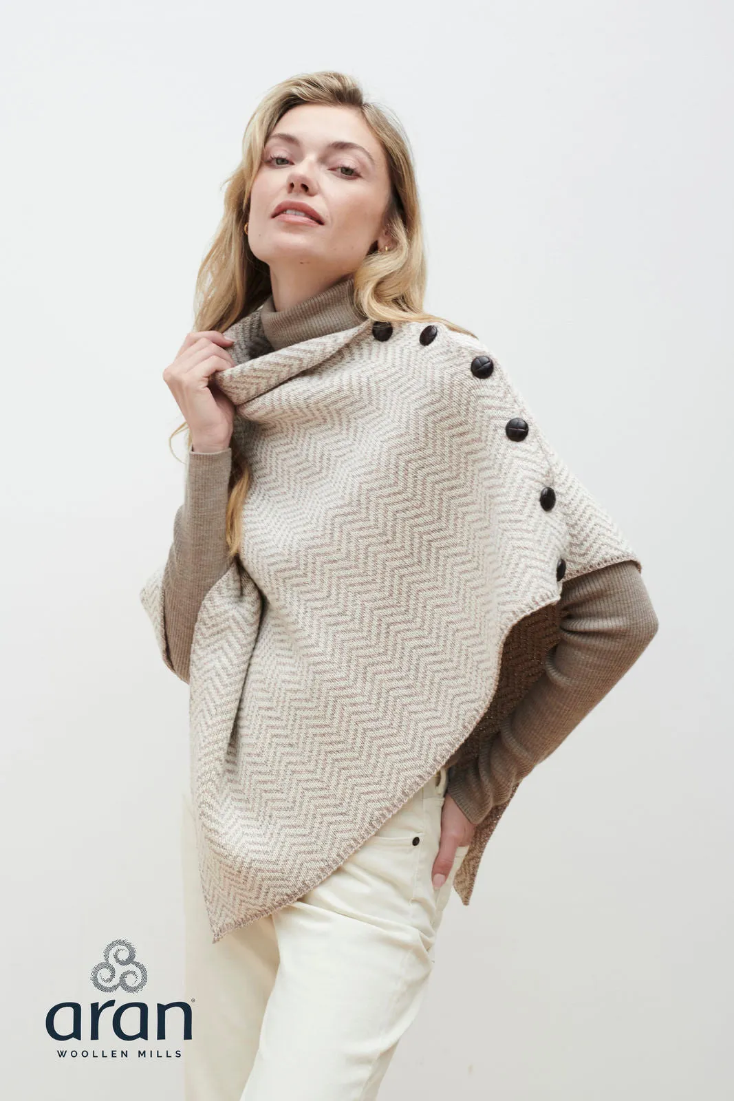 Women's Merino Wool Herringbone Poncho by Aran Mills