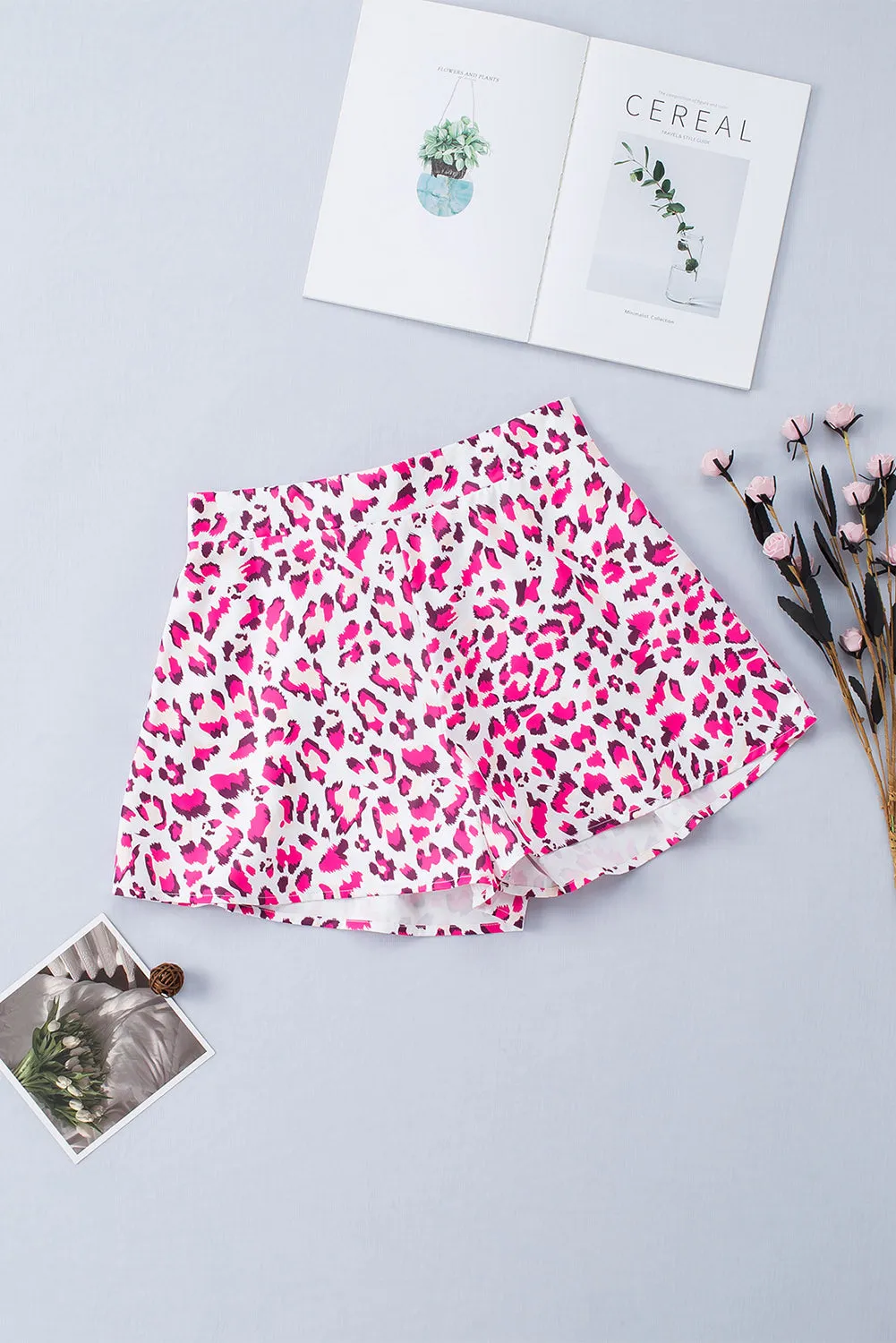 Women's Pink Leopard Print Flutter Casual Skort