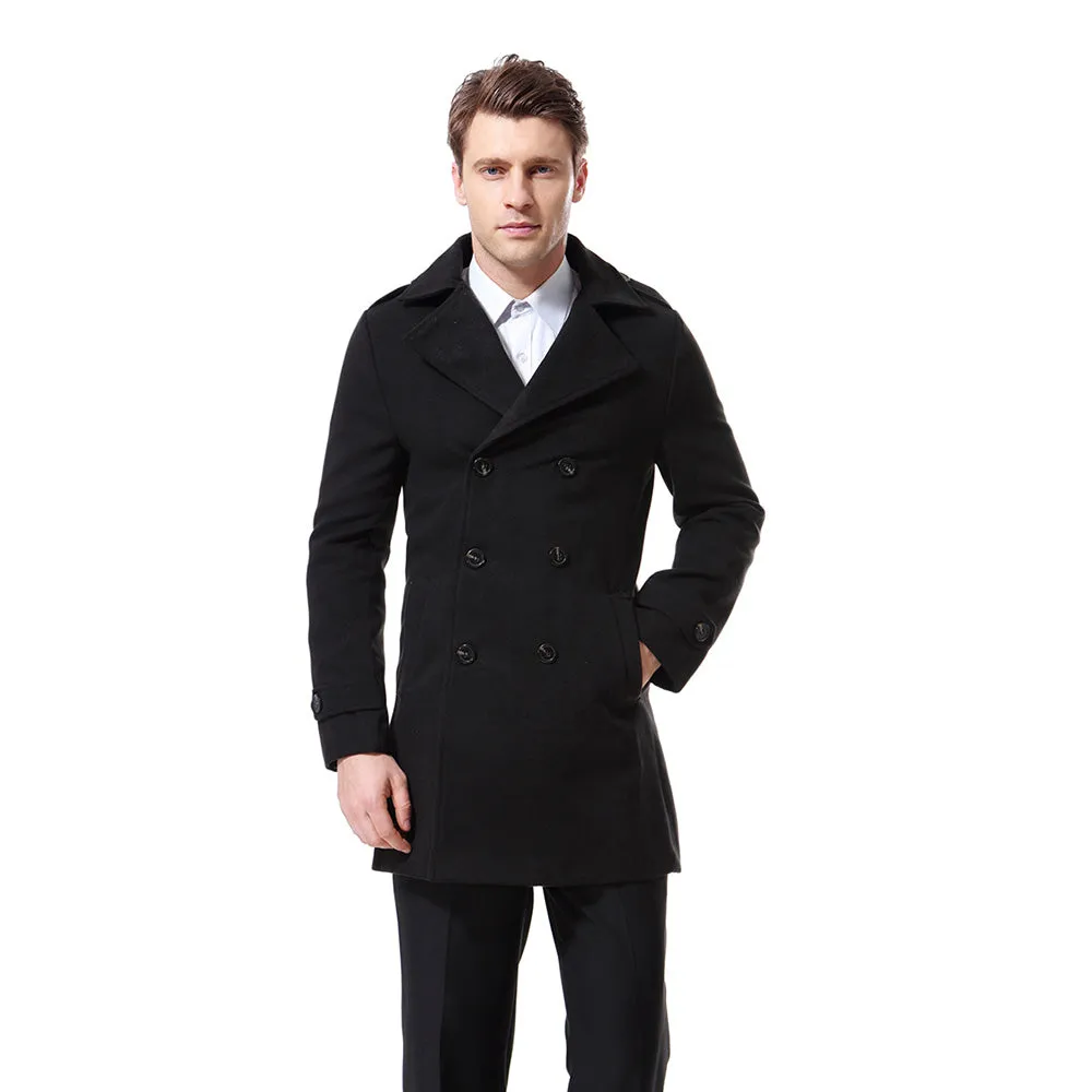 Wool Blend Classic Pea Coat Black