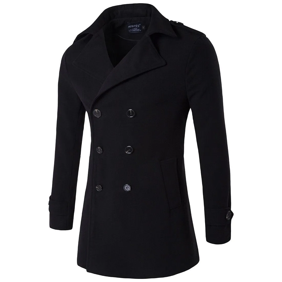 Wool Blend Classic Pea Coat Black